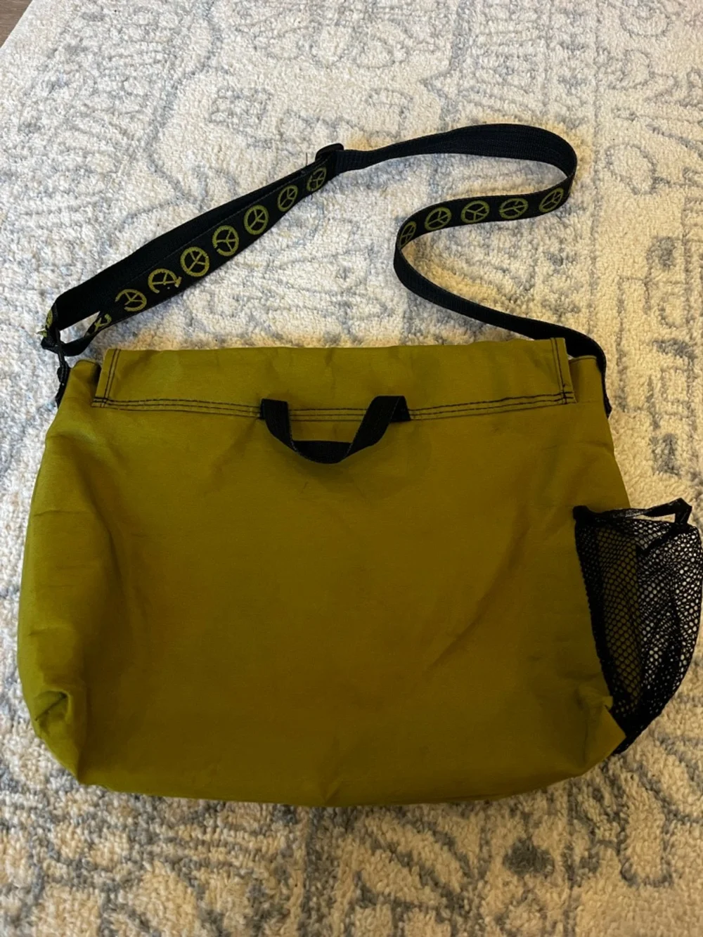Vintage Kermit Green Messenger Bag with Peace-Print Strap